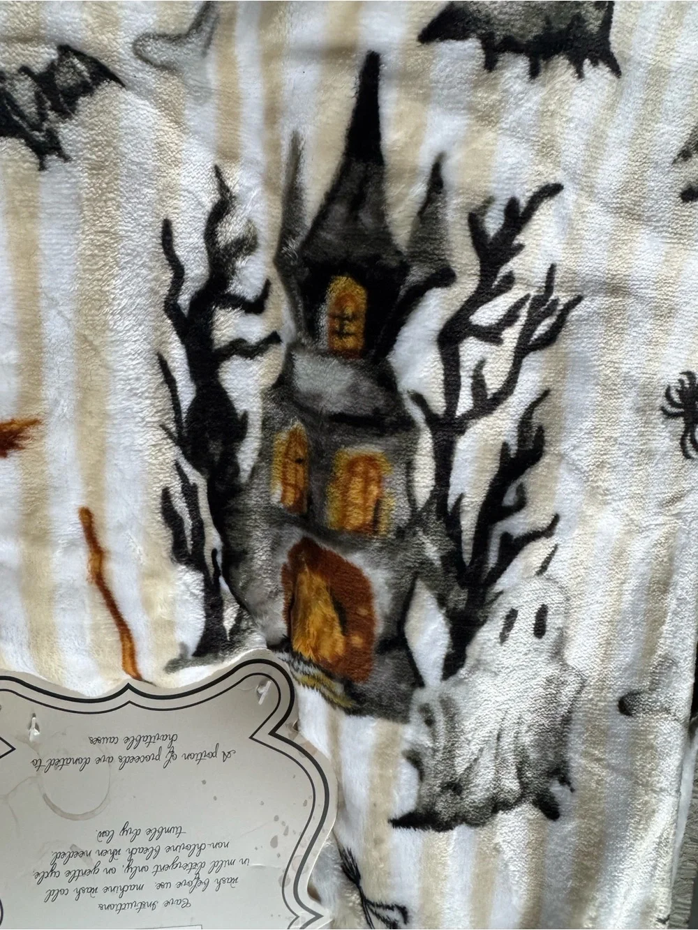 Spookville Halloween Striped  Throw Blanket w/Scarecrows Haunted House Bats NWT
